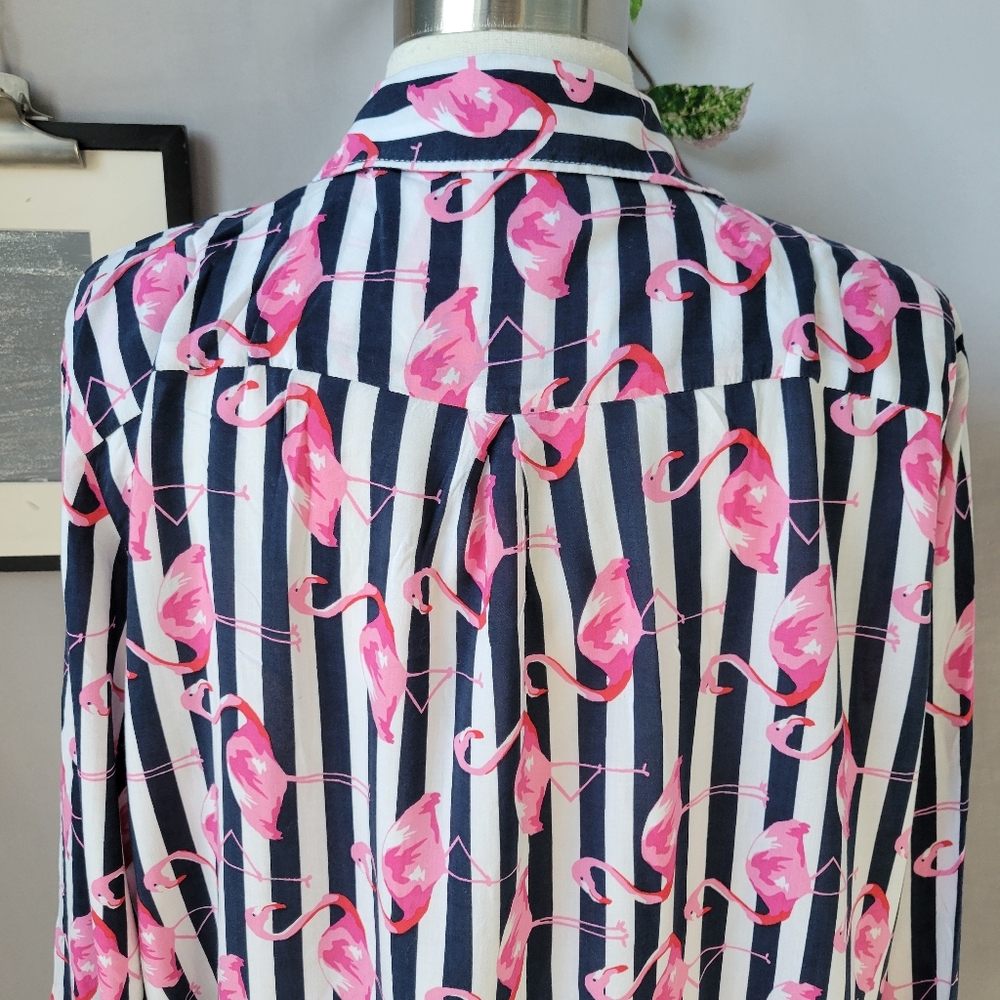 Milano Italy Flamingo Novelty Print Stripe Button Up Shirt 42 or L - Picture 4 of 14